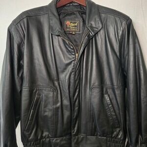 Vintage Reed‎ Sportswear Black Leather Bomber Jacket Aviator Theme 40R